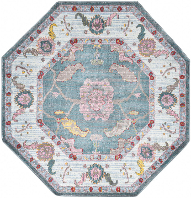 Arcadia Rugs Collection Area Rug - Eden (Gray and Blue) Octagon Gray and Blue  lifestyle 16