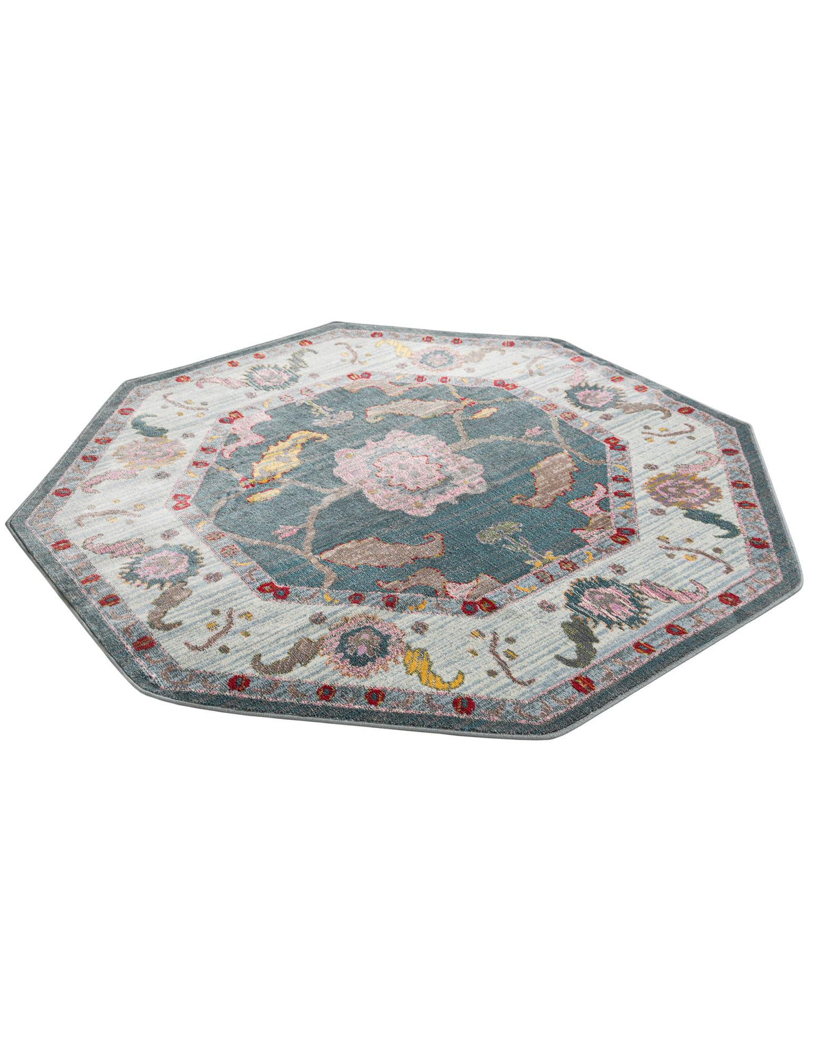 Arcadia Rugs Collection Area Rug - Eden (Gray and Blue) Octagon Gray and Blue  lifestyle 25