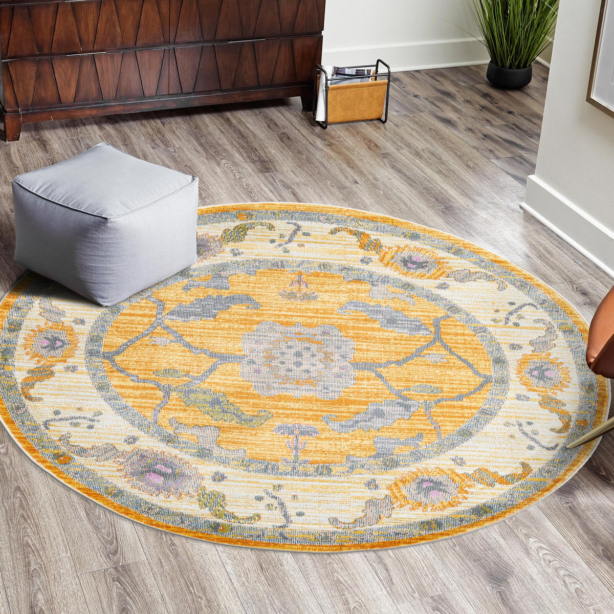 Arcadia Rugs Collection Area Rug - Eden (Yellow) Round Yellow  lifestyle 46