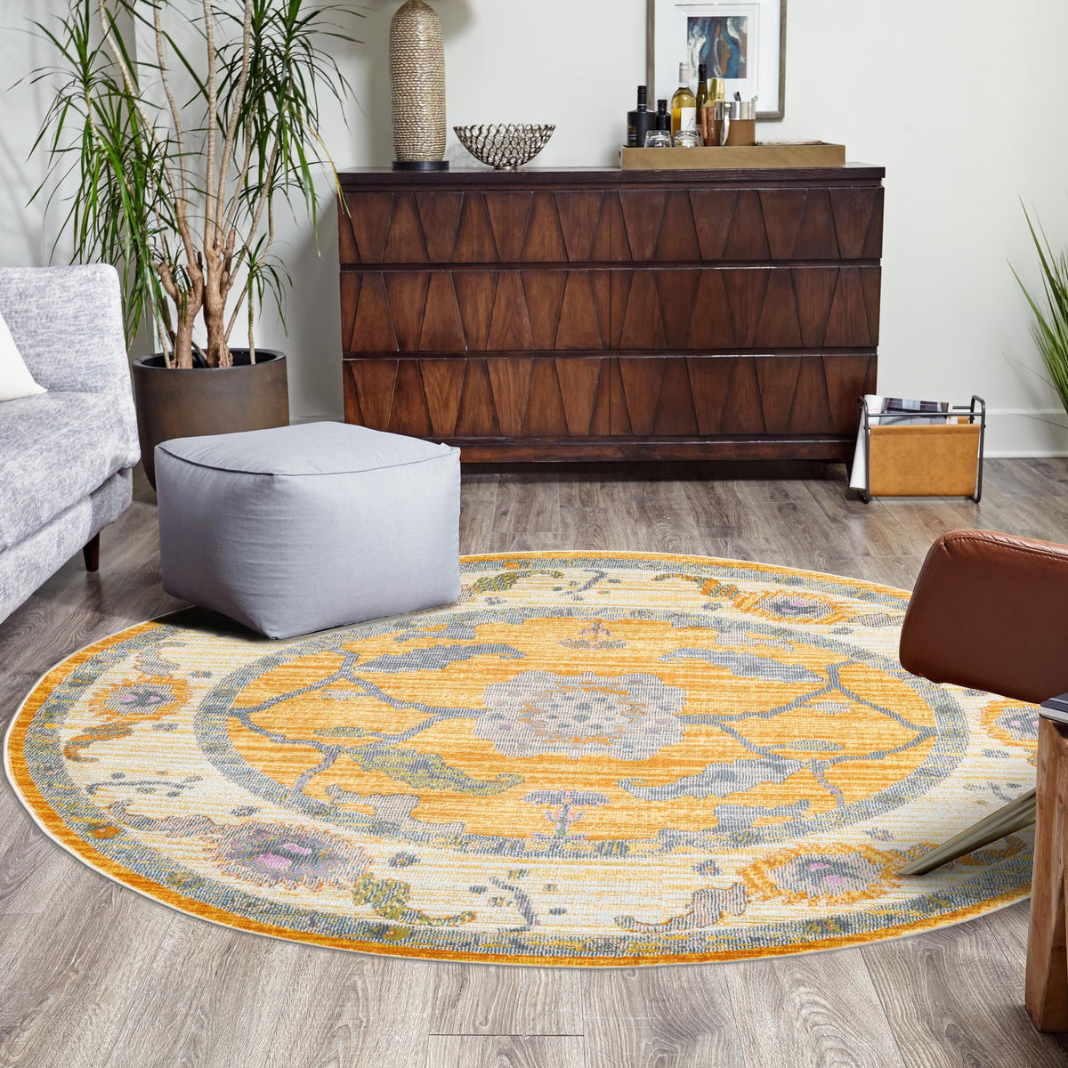 Arcadia Rugs Collection Area Rug - Eden (Yellow) Round Yellow  lifestyle 50