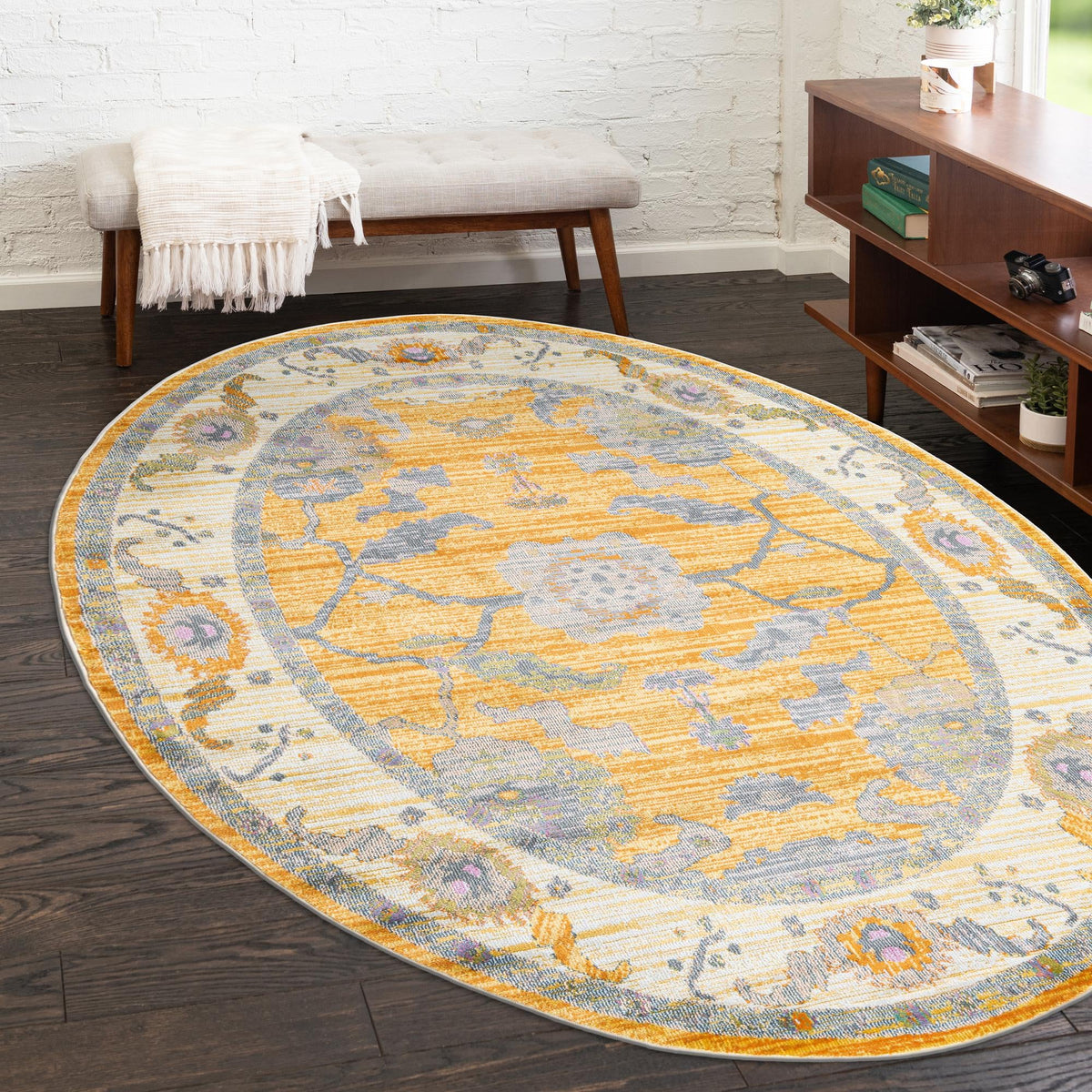 Arcadia Rugs Collection Area Rug - Eden (Yellow) Oval Yellow  lifestyle 47