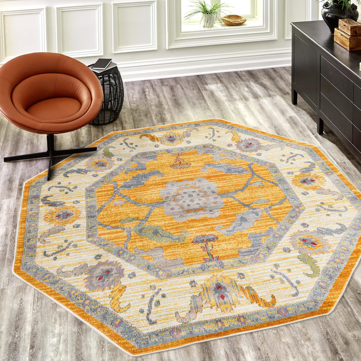 Arcadia Rugs Collection Area Rug - Eden (Yellow) Octagon Yellow  lifestyle 48