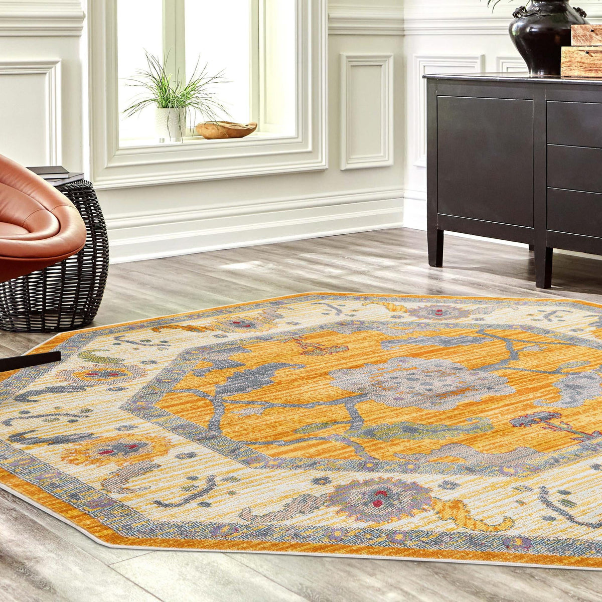 Arcadia Rugs Collection Area Rug - Eden (Yellow) Octagon Yellow  lifestyle 52