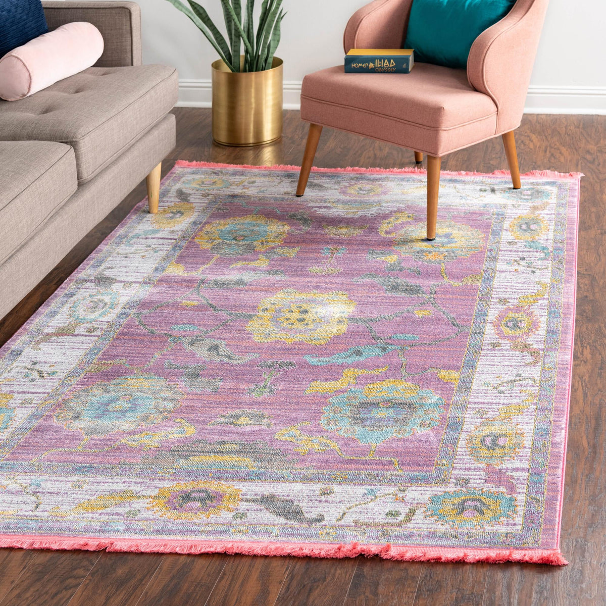 Arcadia Rugs Collection Area Rug - Eden (Pink) Rectangle Pink  lifestyle 11