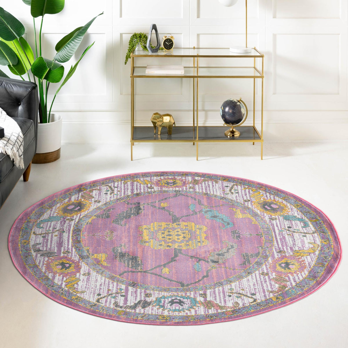 Arcadia Rugs Collection Area Rug - Eden (Pink) Round Pink  lifestyle 53
