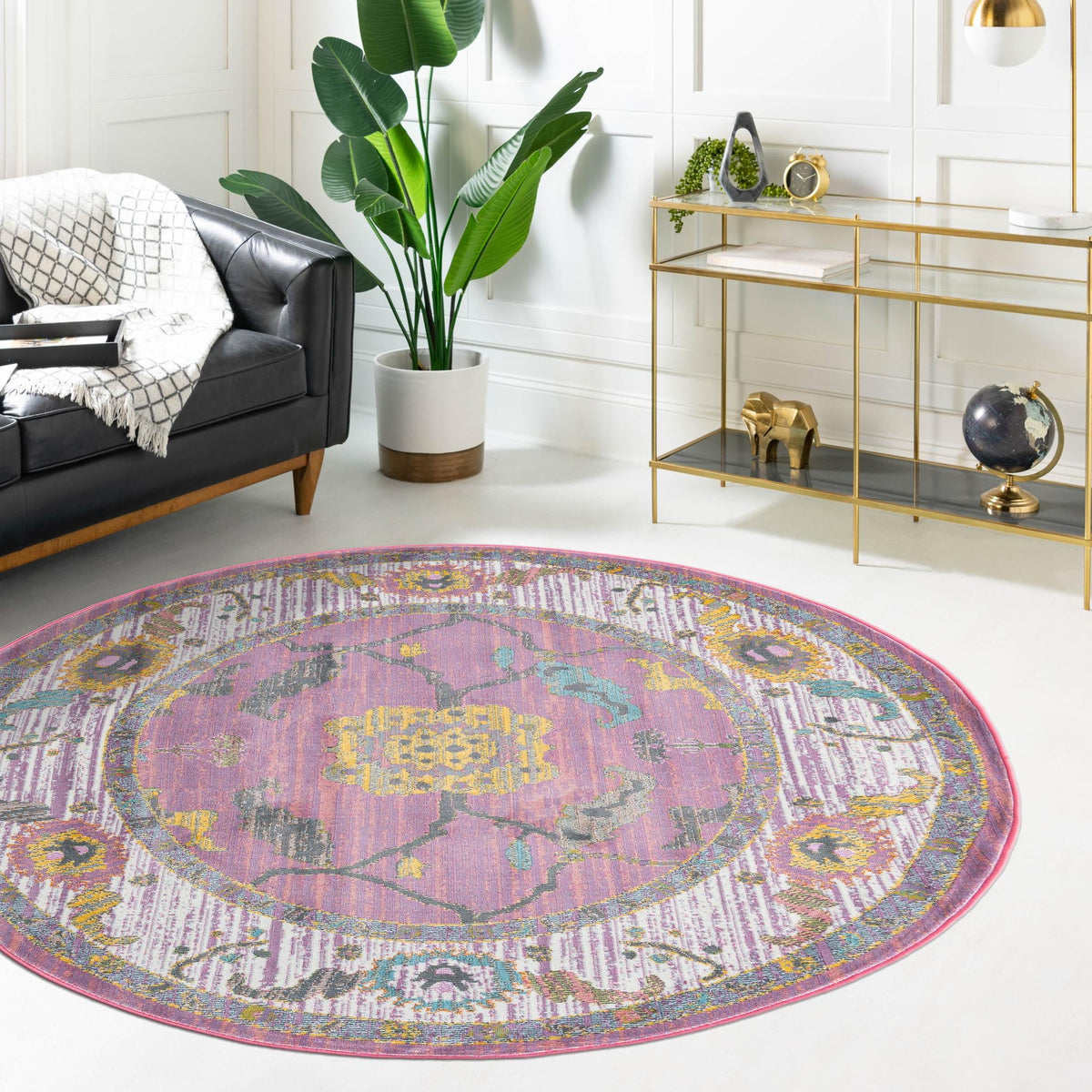 Arcadia Rugs Collection Area Rug - Eden (Pink) Round Pink  lifestyle 58