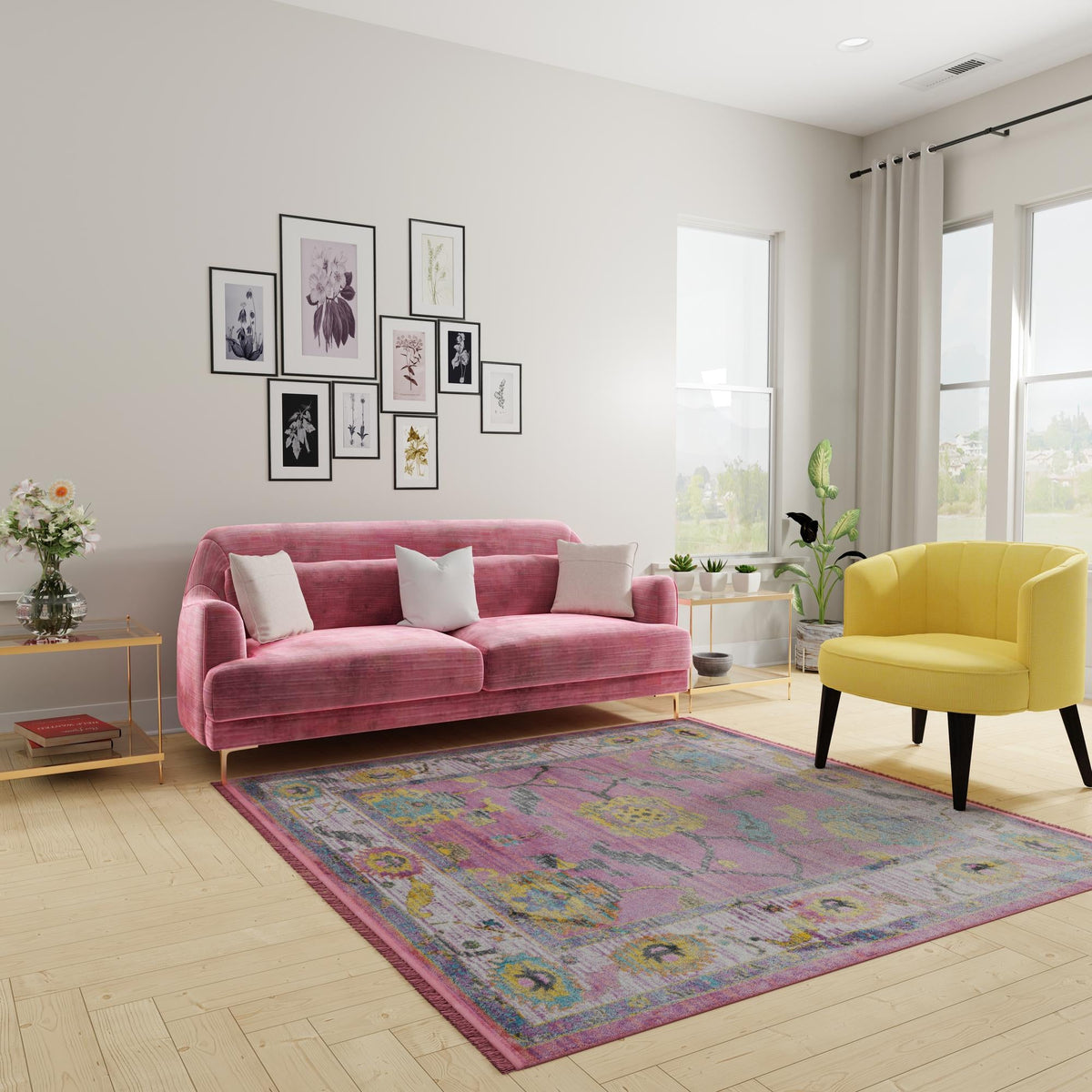 Arcadia Rugs Collection Area Rug - Eden (Pink) Square Pink  lifestyle 54