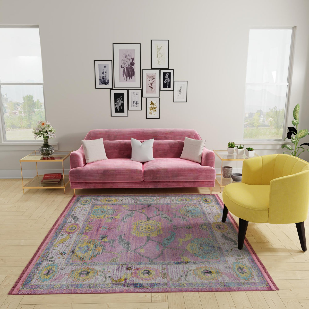 Arcadia Rugs Collection Area Rug - Eden (Pink) Square Pink  lifestyle 59