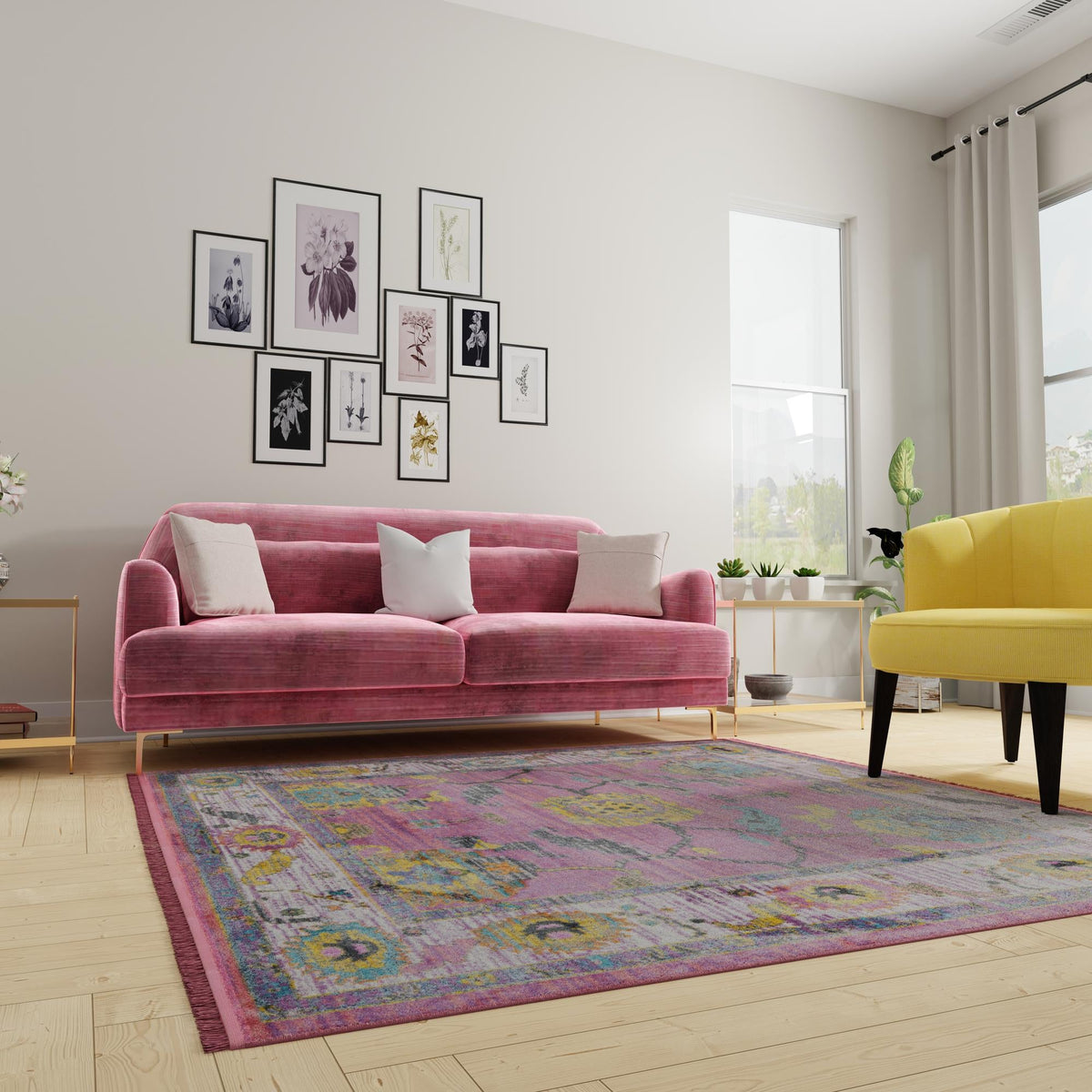 Arcadia Rugs Collection Area Rug - Eden (Pink) Square Pink  lifestyle 63