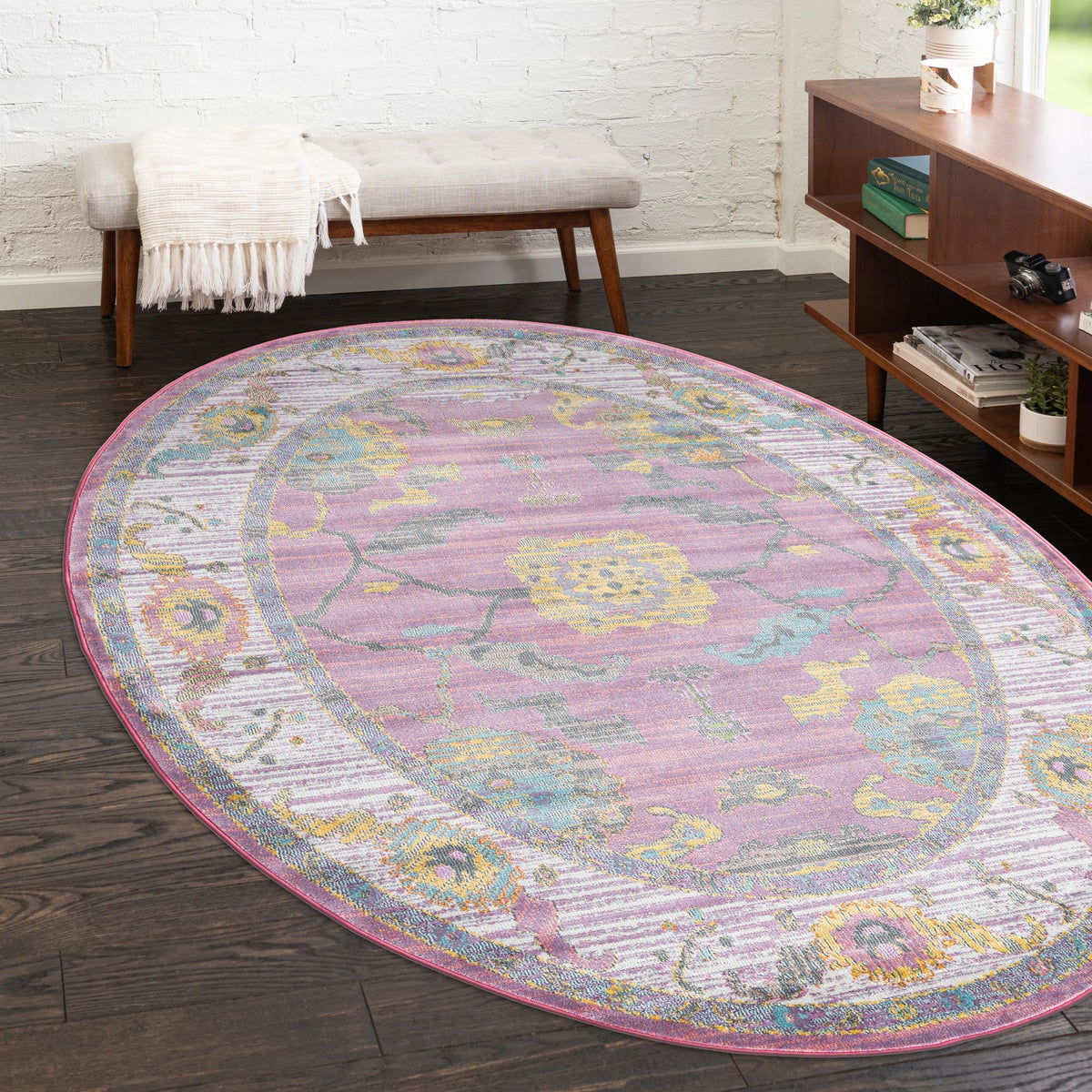 Arcadia Rugs Collection Area Rug - Eden (Pink) Oval Pink  lifestyle 55