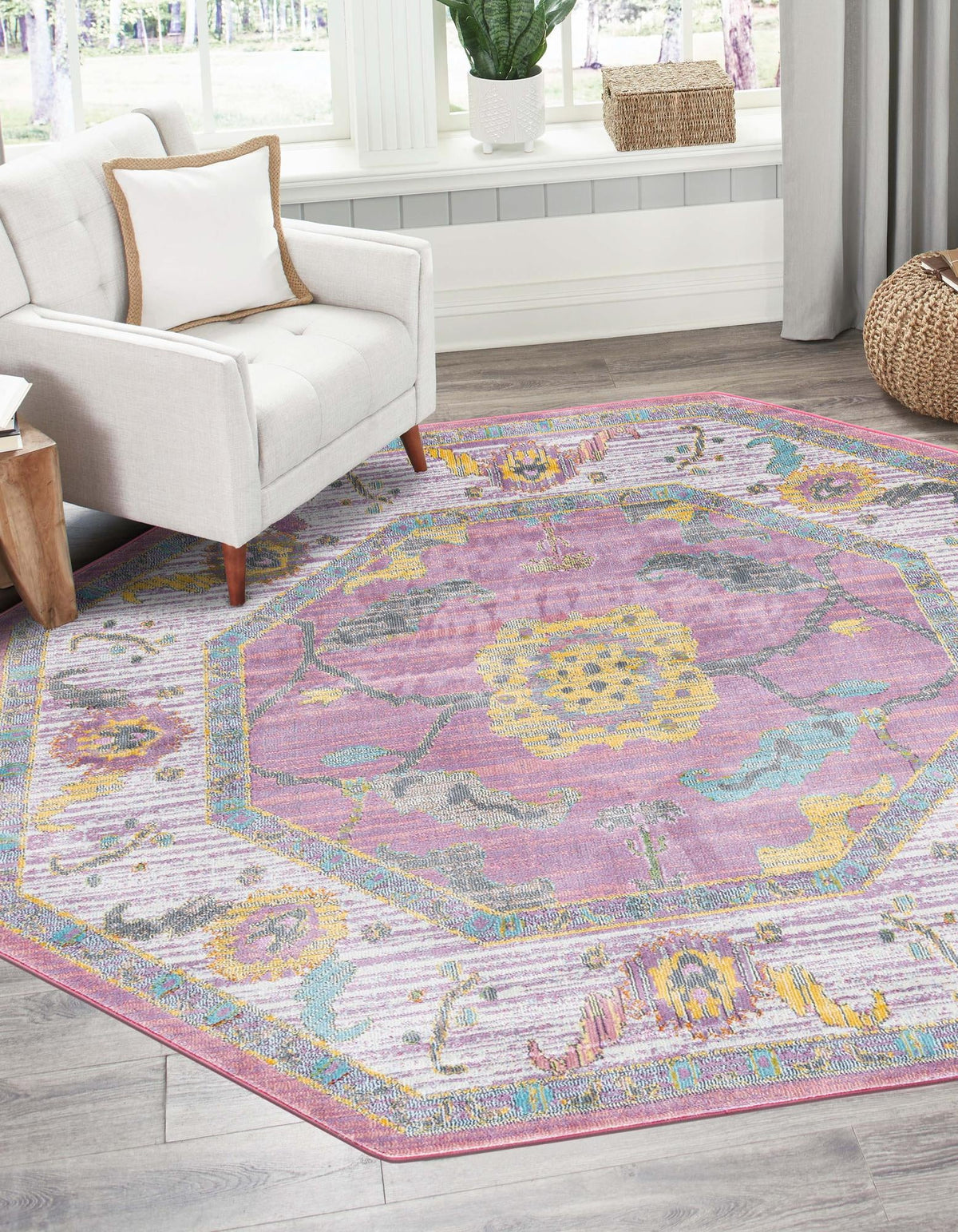 Arcadia Rugs Collection Area Rug - Eden (Pink) Octagon Pink  lifestyle 21
