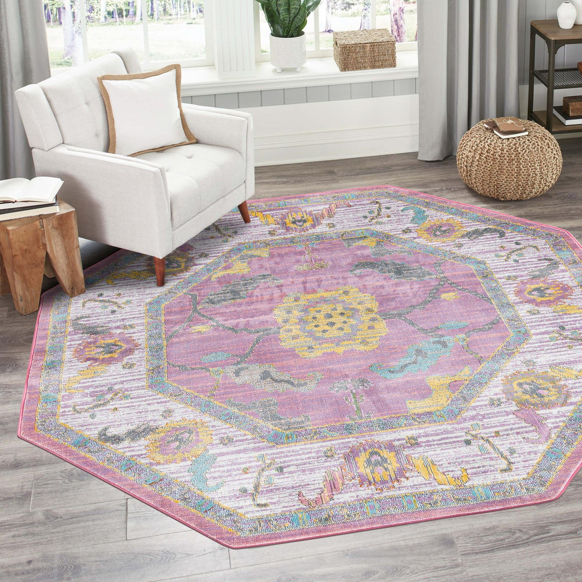 Arcadia Rugs Collection Area Rug - Eden (Pink) Octagon Pink  lifestyle 56