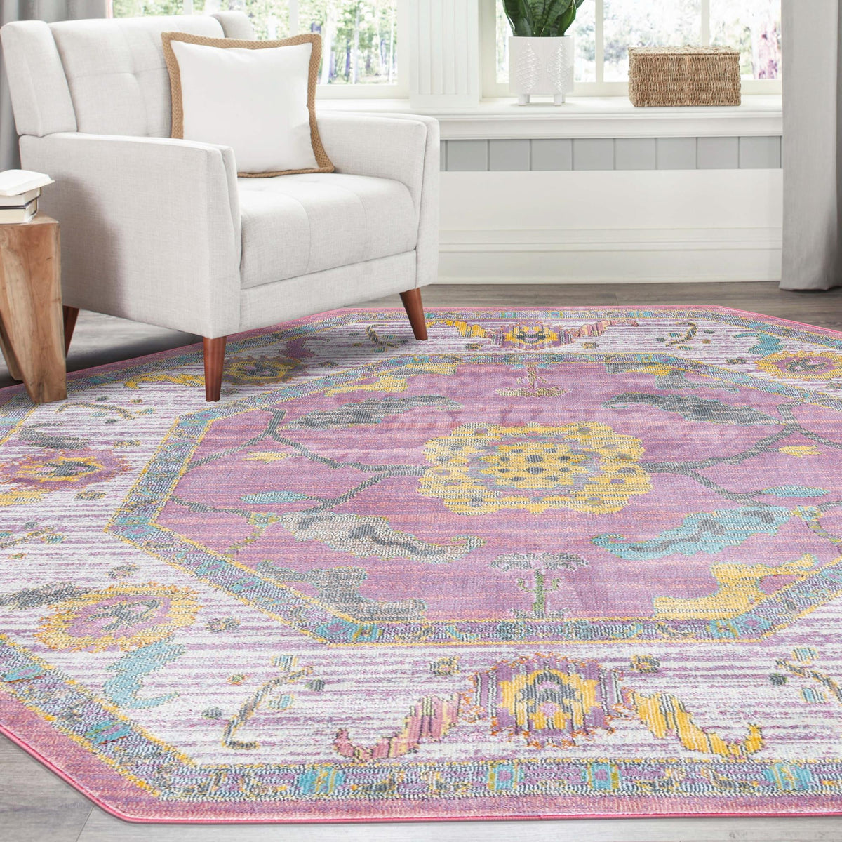 Arcadia Rugs Collection Area Rug - Eden (Pink) Octagon Pink  lifestyle 61