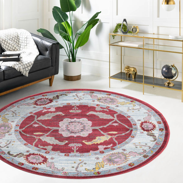 Arcadia Rugs Collection Area Rug - Eden (Red) Round Red  lifestyle 57