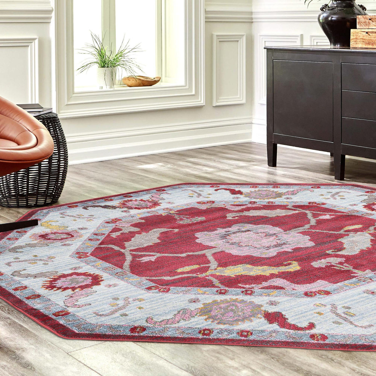 Arcadia Rugs Collection Area Rug - Eden (Red) Octagon Red  lifestyle 60