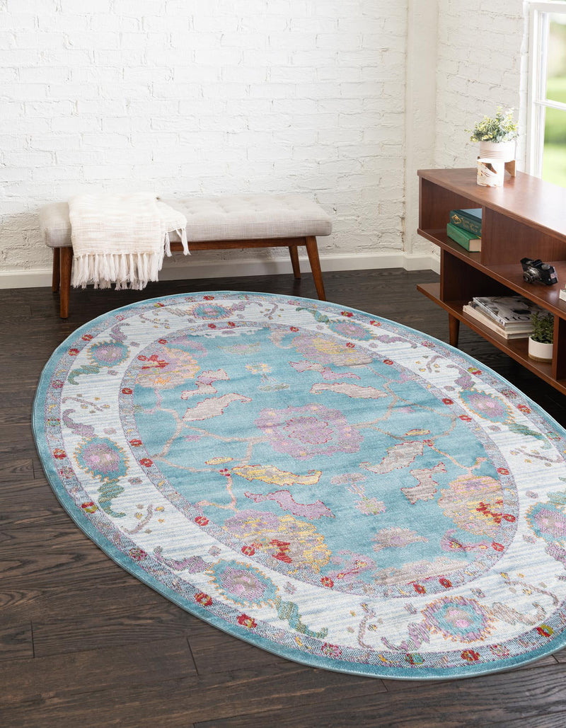 Arcadia Rugs Collection Area Rug - Eden (Aqua and Blue) Oval Aqua and Blue  lifestyle 17
