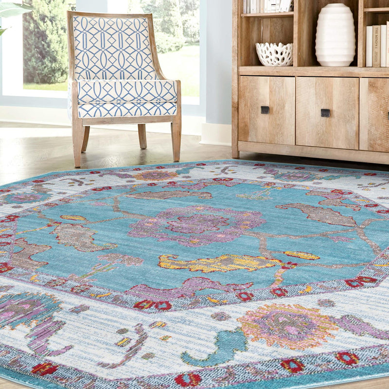 Arcadia Rugs Collection Area Rug - Eden (Aqua and Blue) Octagon Aqua and Blue  lifestyle 59