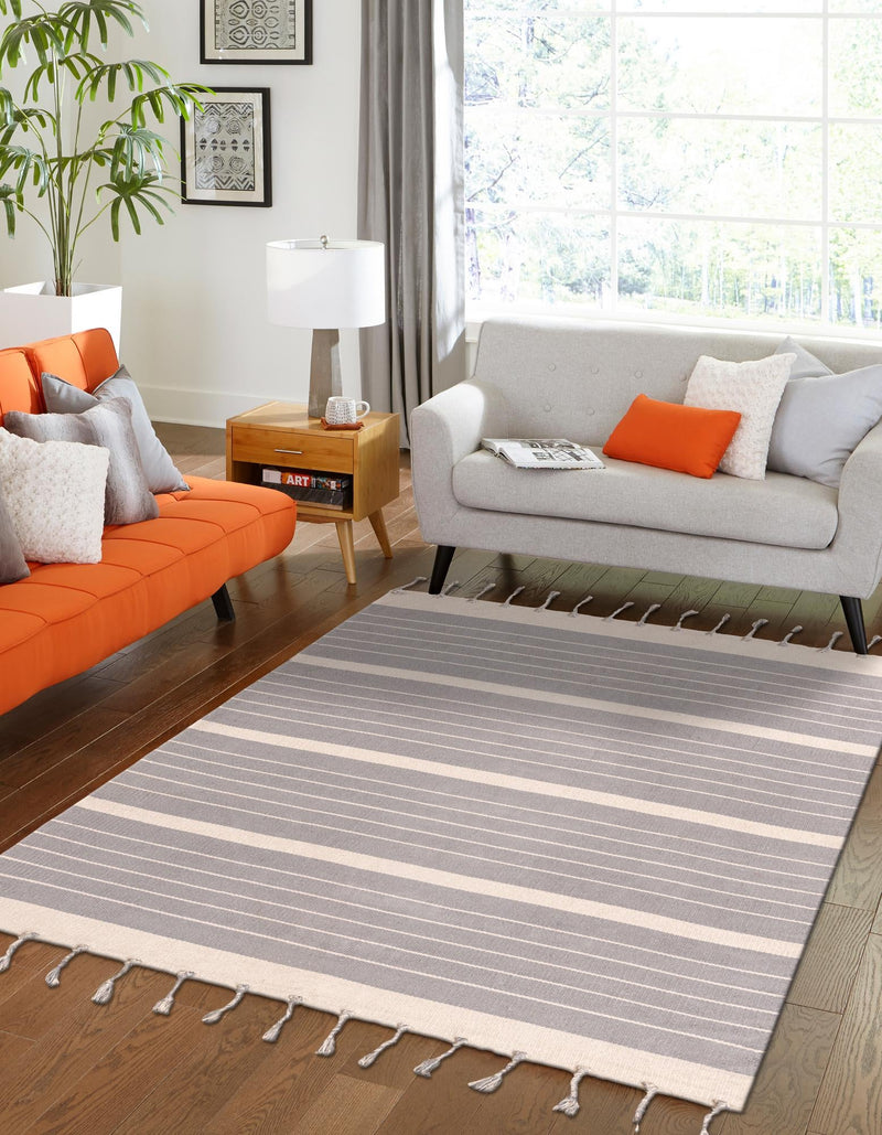 Thar Cotton Collection Area Rug - Borsh Rectangle Gray and White  lifestyle 2