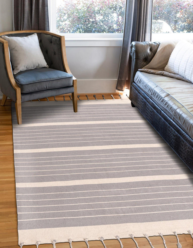 Thar Cotton Collection Area Rug - Borsh Rectangle Gray and White  lifestyle 74