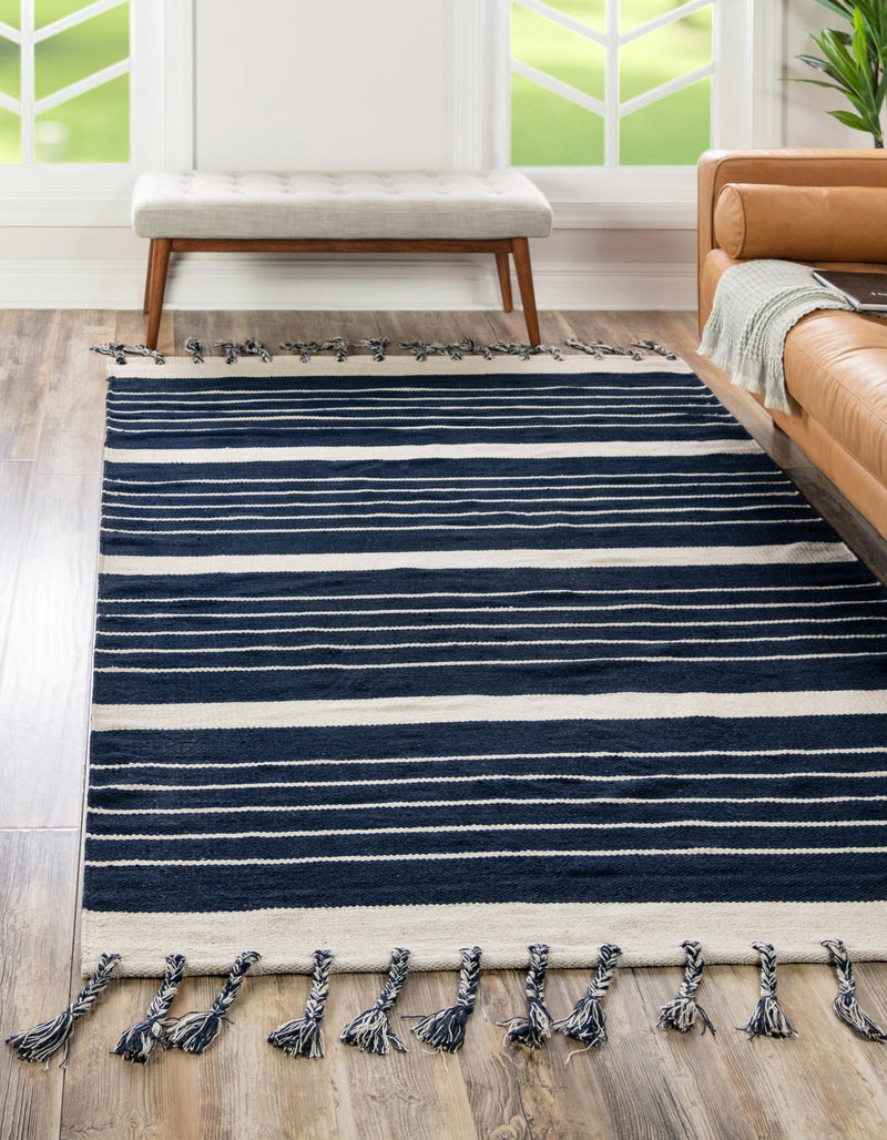 Thar Cotton Collection Area Rug - Borsh Rectangle Navy and White  lifestyle 3