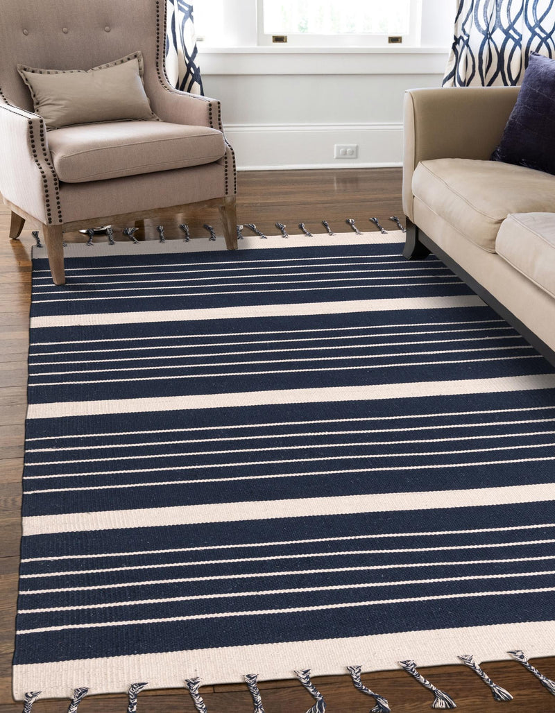 Thar Cotton Collection Area Rug - Borsh Rectangle Navy and White  lifestyle 11