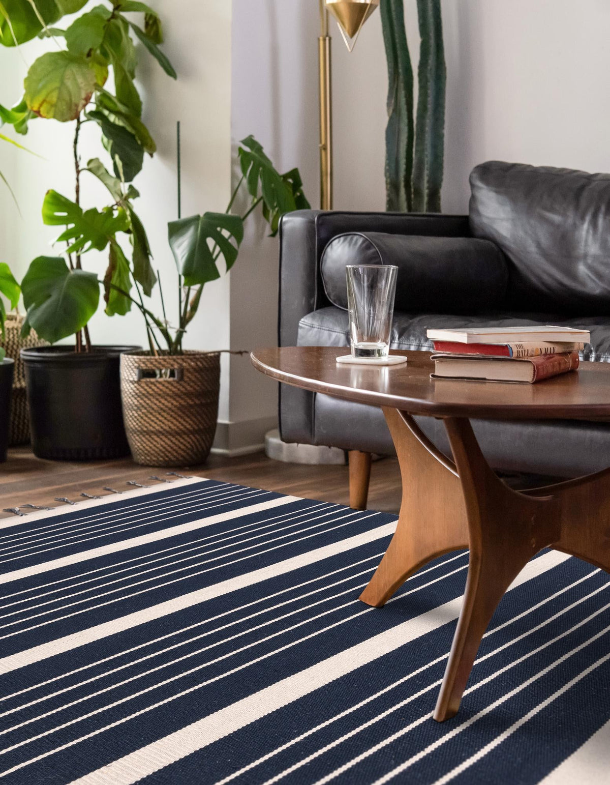 Thar Cotton Collection Area Rug - Borsh Rectangle Navy and White  lifestyle 19