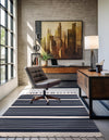 Thar Cotton Collection Area Rug - Borsh Rectangle Navy and White  lifestyle 35