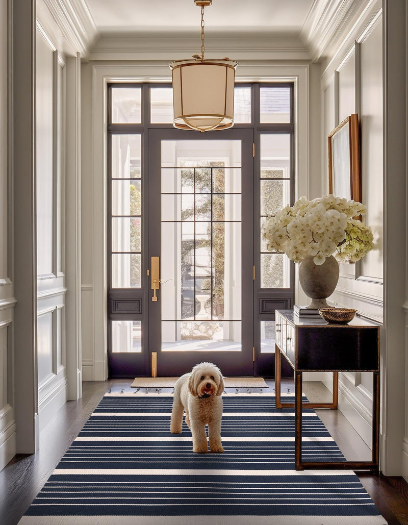 Thar Cotton Collection Area Rug - Borsh Rectangle Navy and White  lifestyle 43
