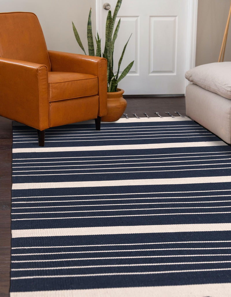 Thar Cotton Collection Area Rug - Borsh Rectangle Navy and White  lifestyle 67