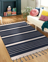 Thar Cotton Collection Area Rug - Borsh Rectangle Navy and White  lifestyle 75