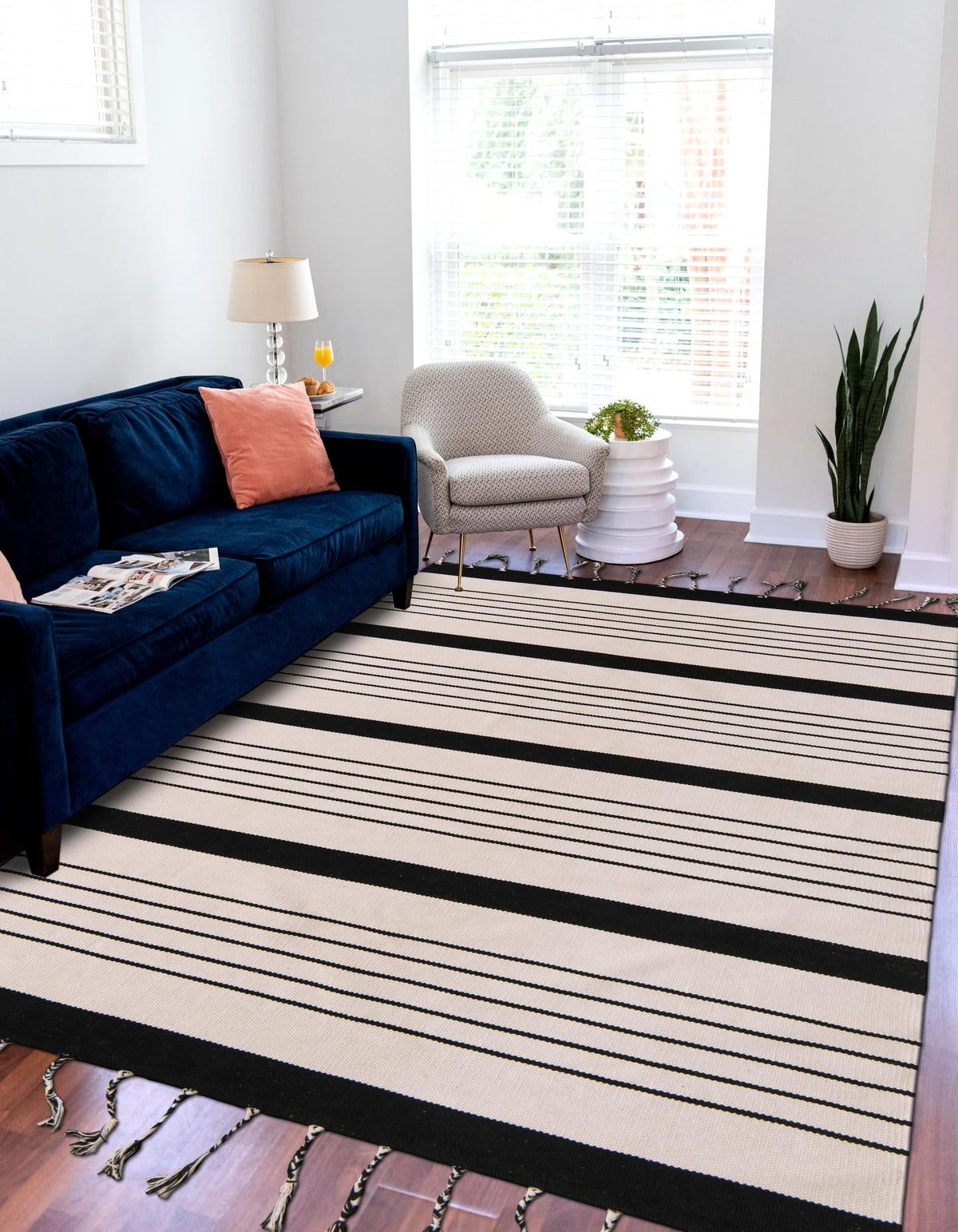 Thar Cotton Collection Area Rug - Borsh Rectangle Black and White  lifestyle 4