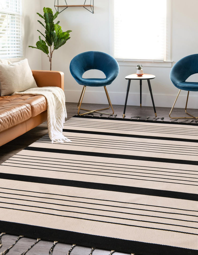 Thar Cotton Collection Area Rug - Borsh Rectangle Black and White  lifestyle 20