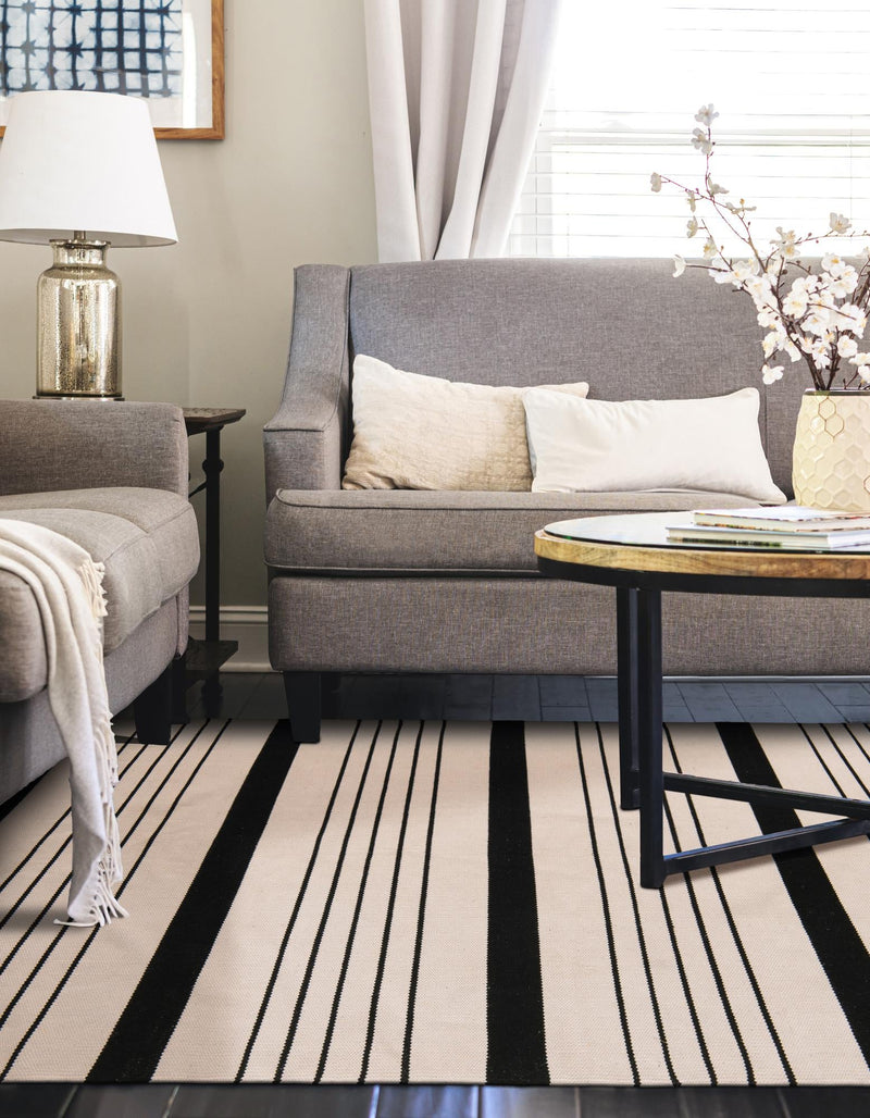 Thar Cotton Collection Area Rug - Borsh Rectangle Black and White  lifestyle 28