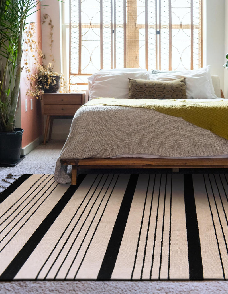 Thar Cotton Collection Area Rug - Borsh Rectangle Black and White  lifestyle 52