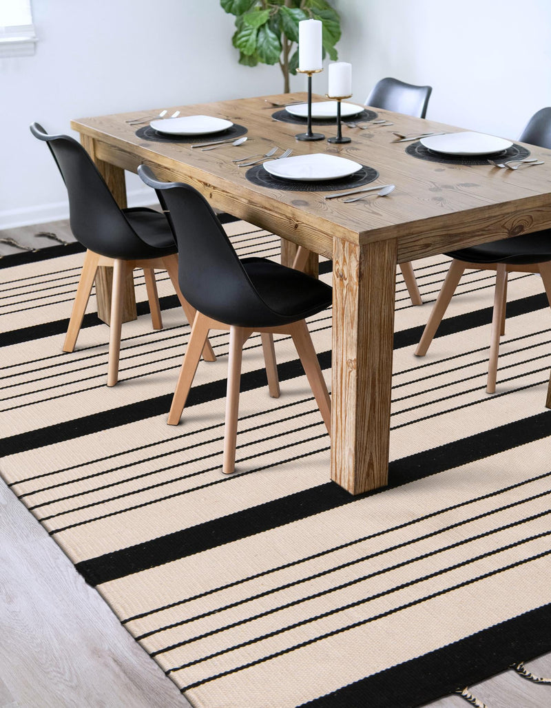 Thar Cotton Collection Area Rug - Borsh Rectangle Black and White  lifestyle 60