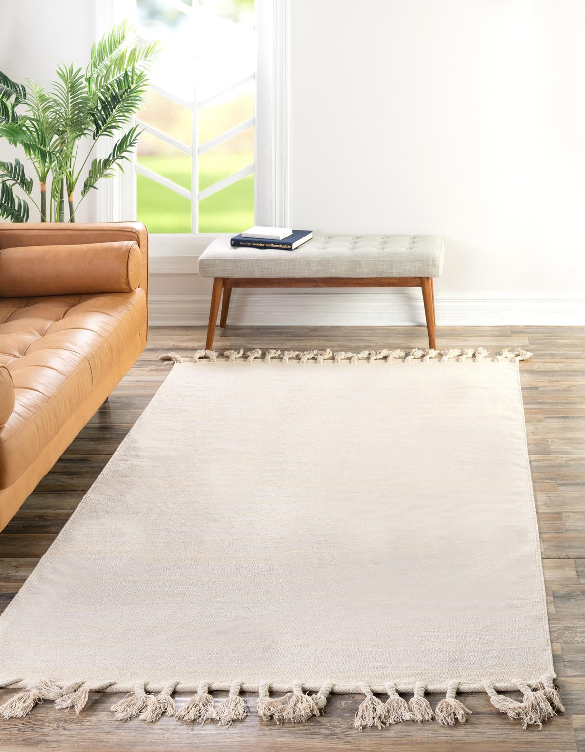 Thar Cotton Collection Area Rug - Borsh Rectangle Beige and White  lifestyle 5