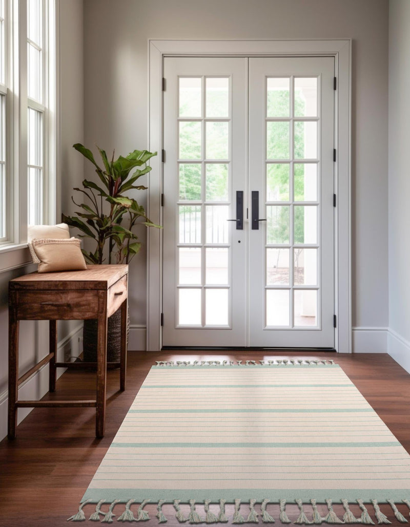 Thar Cotton Collection Area Rug - Borsh Rectangle White and Aqua  lifestyle 54