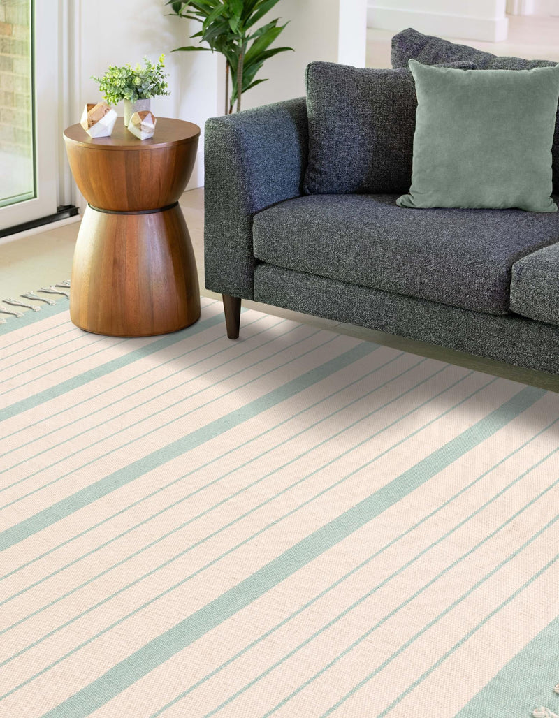 Thar Cotton Collection Area Rug - Borsh Rectangle White and Aqua  lifestyle 70