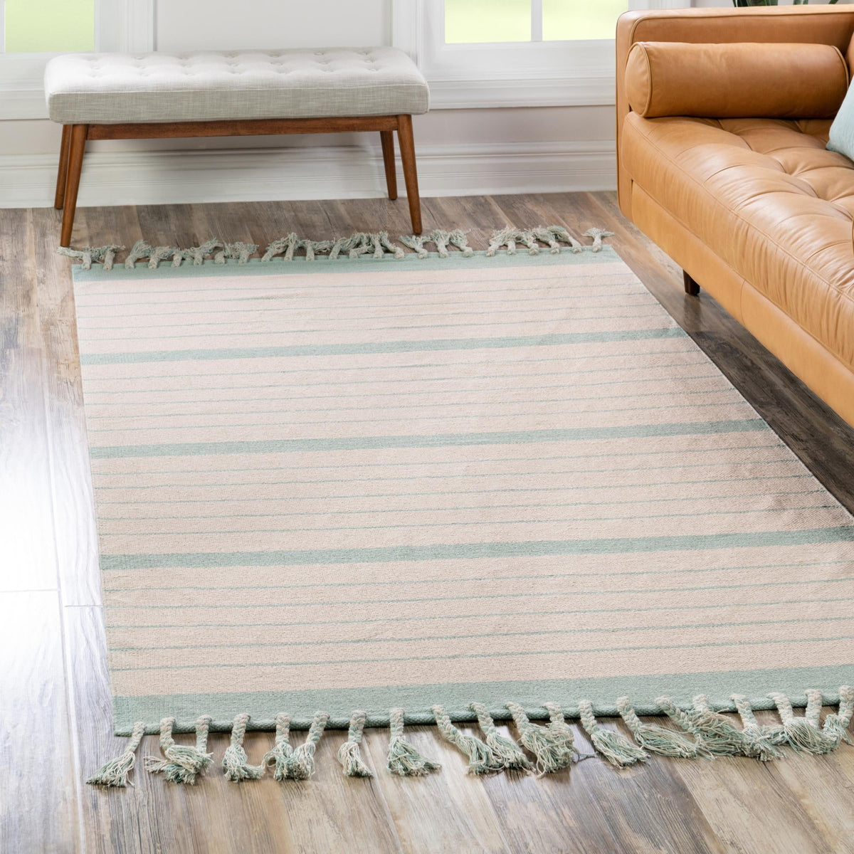Thar Cotton Collection Area Rug - Borsh Rectangle White and Aqua  lifestyle 167