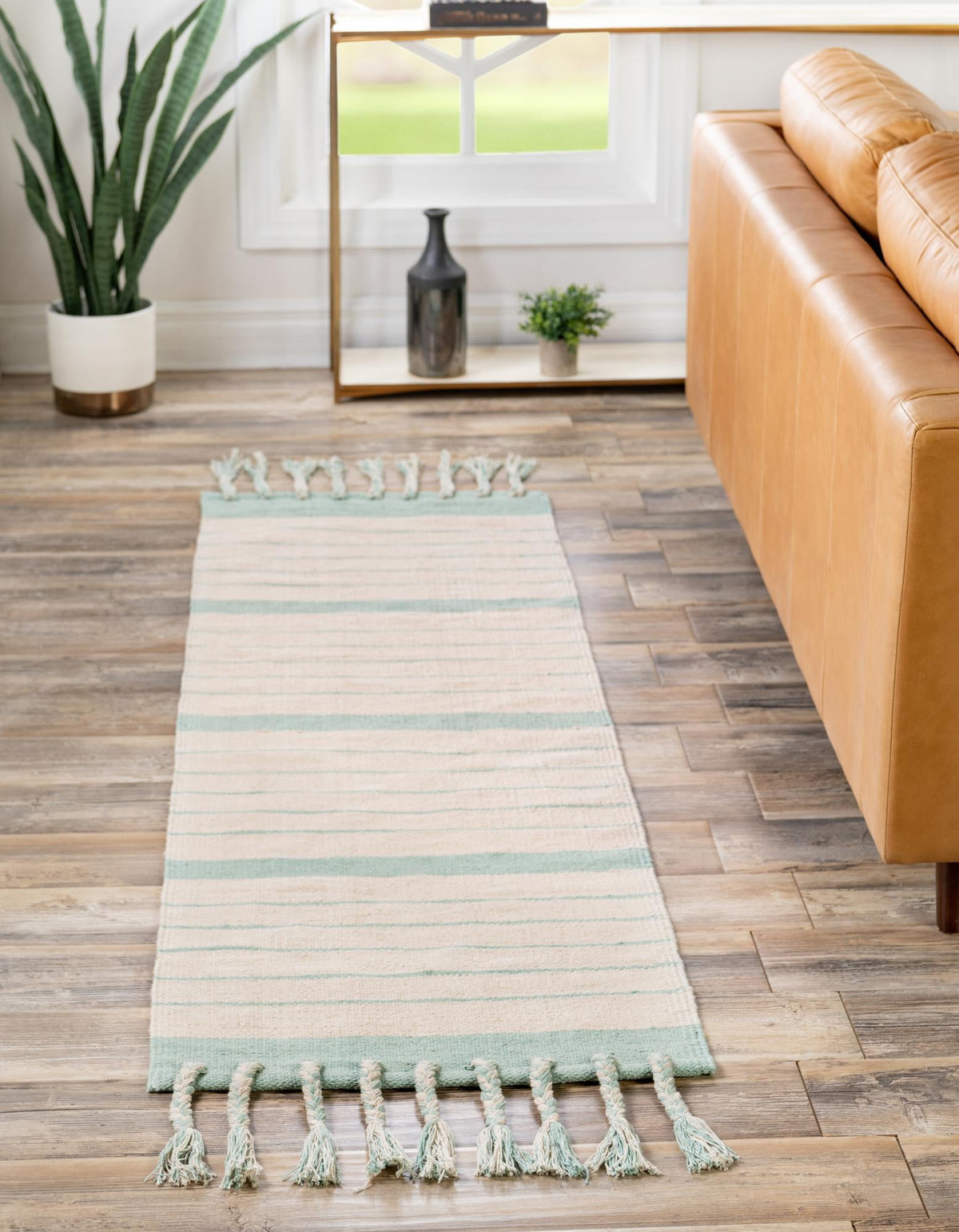 Thar Cotton Collection Area Rug - Borsh Runner White and Aqua  lifestyle 187