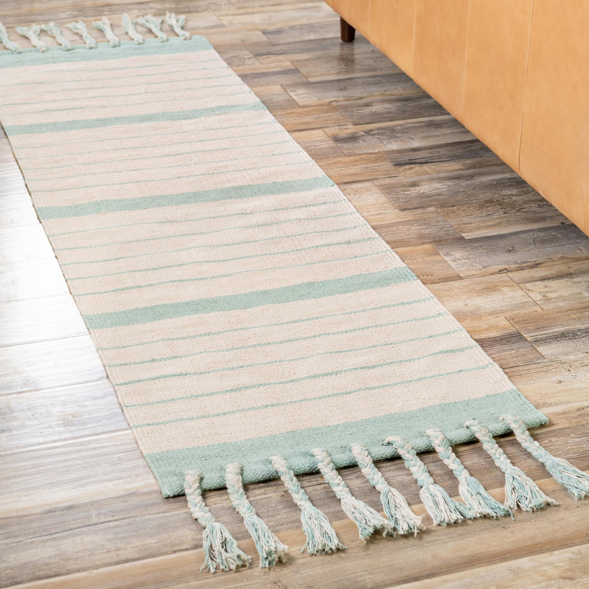 Thar Cotton Collection Area Rug - Borsh Runner White and Aqua  lifestyle 249