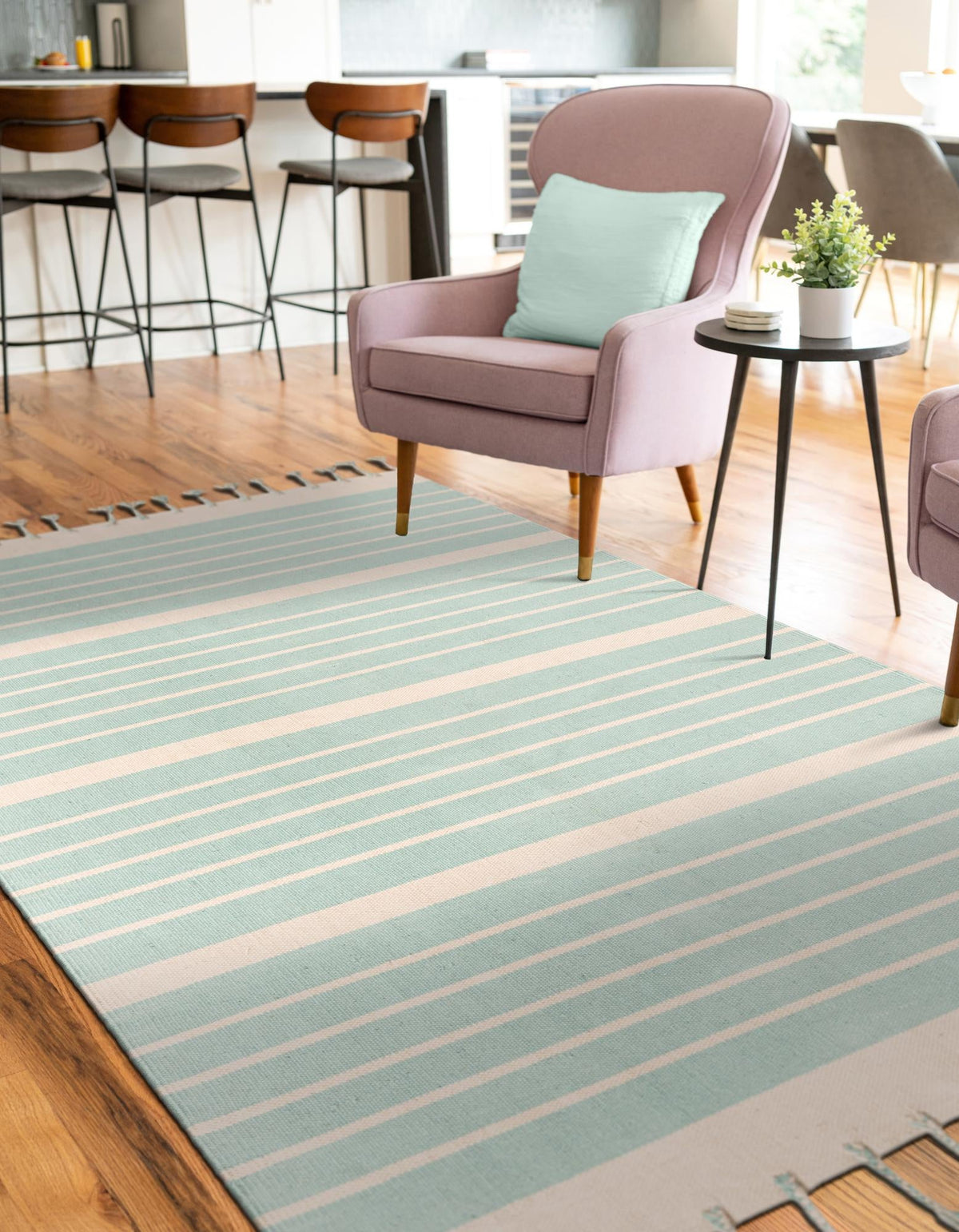 Thar Cotton Collection Area Rug - Borsh Rectangle Aqua and White  lifestyle 23