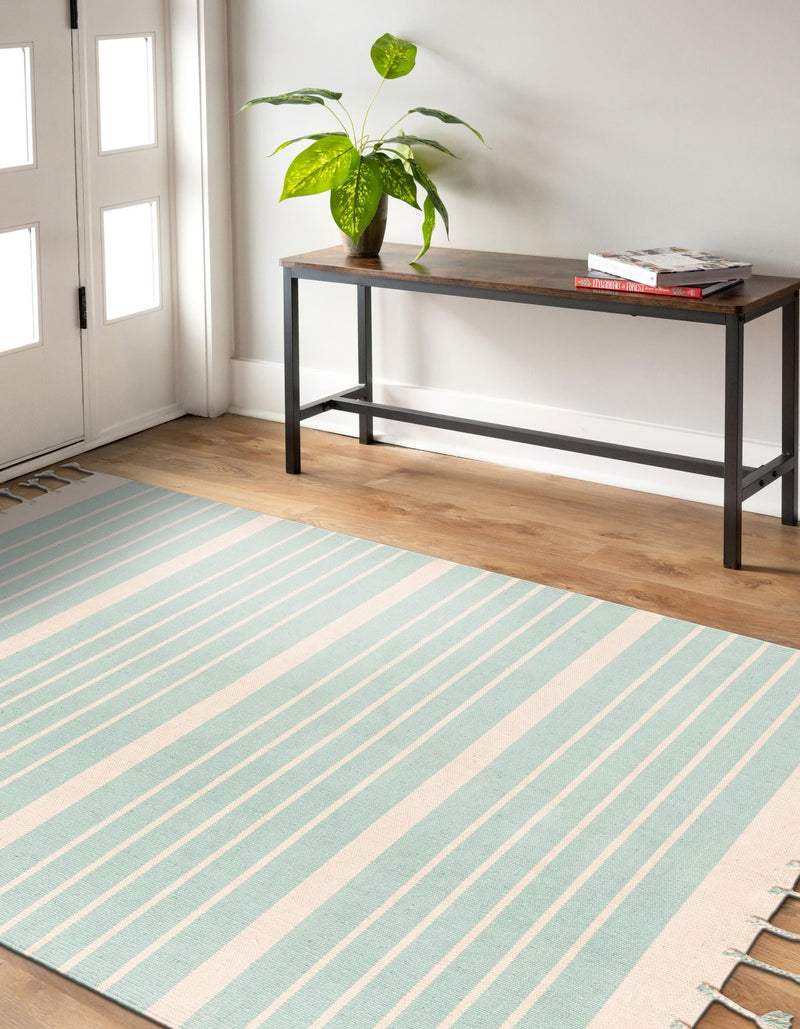 Thar Cotton Collection Area Rug - Borsh Rectangle Aqua and White  lifestyle 71