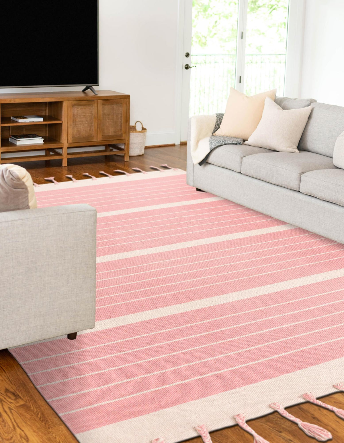 Thar Cotton Collection Area Rug - Borsh Rectangle Pink and White  lifestyle 16