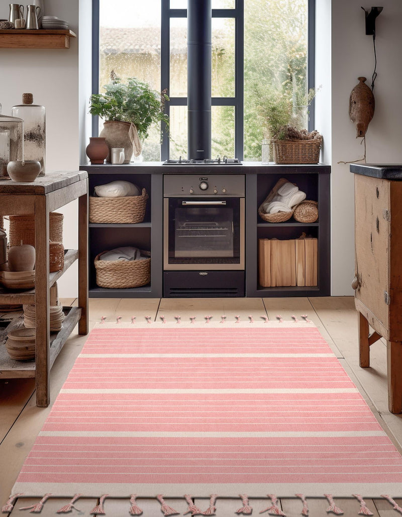 Thar Cotton Collection Area Rug - Borsh Rectangle Pink and White  lifestyle 32