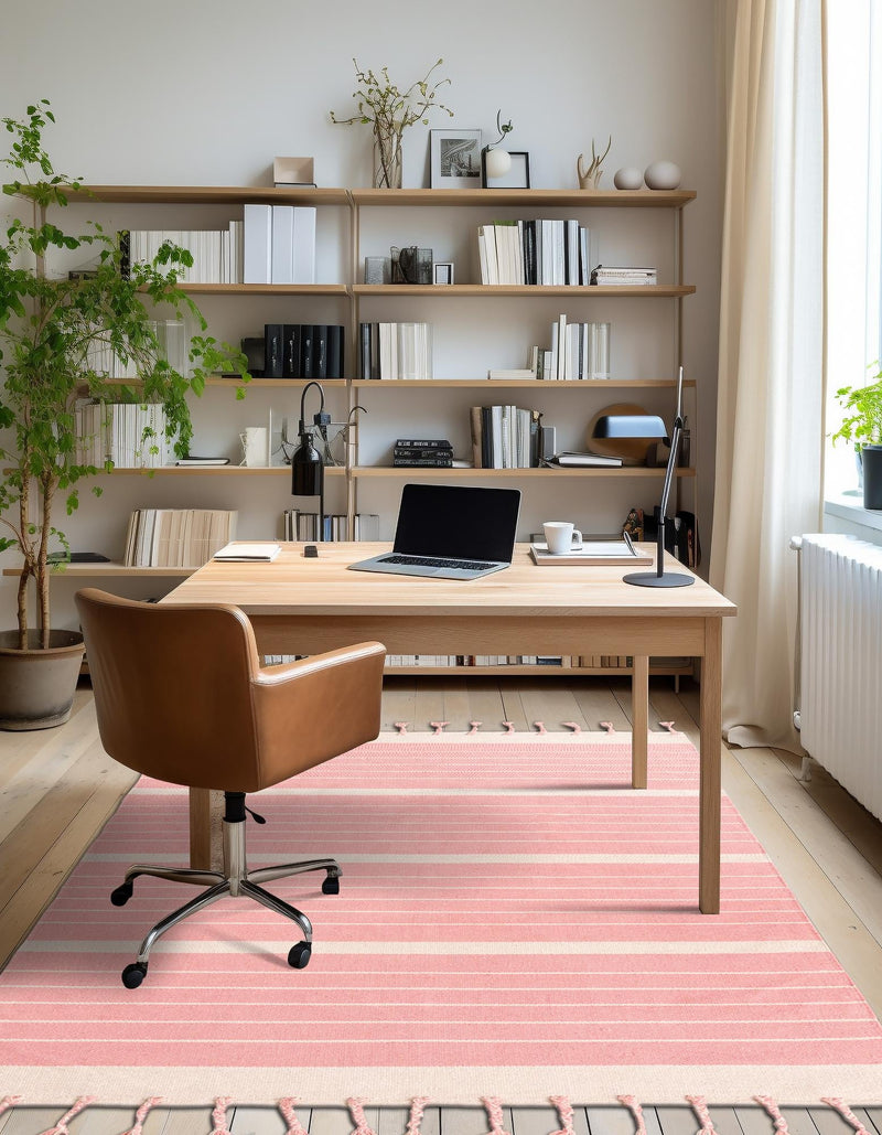 Thar Cotton Collection Area Rug - Borsh Rectangle Pink and White  lifestyle 80