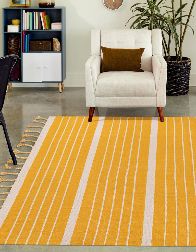 Thar Cotton Collection Area Rug - Borsh Rectangle Gold and White  lifestyle 49