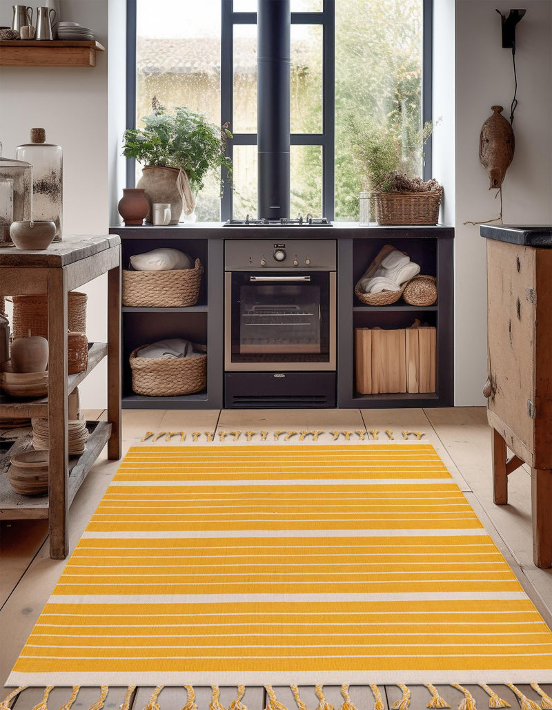 Thar Cotton Collection Area Rug - Borsh Rectangle Gold and White  lifestyle 57