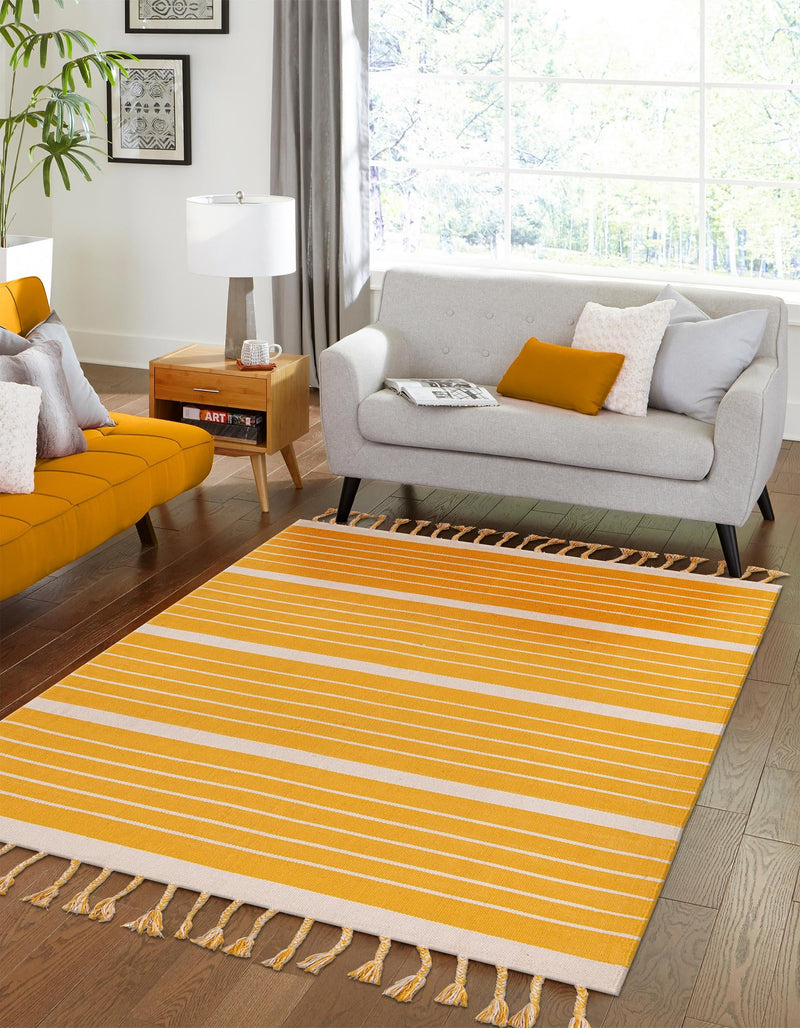 Thar Cotton Collection Area Rug - Borsh Rectangle Gold and White  lifestyle 65