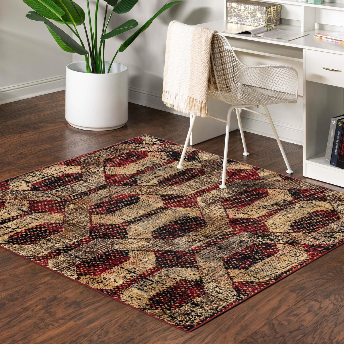 Neptune Elegance Collection Area Rug -  Larissa Square Burgundy  lifestyle 148